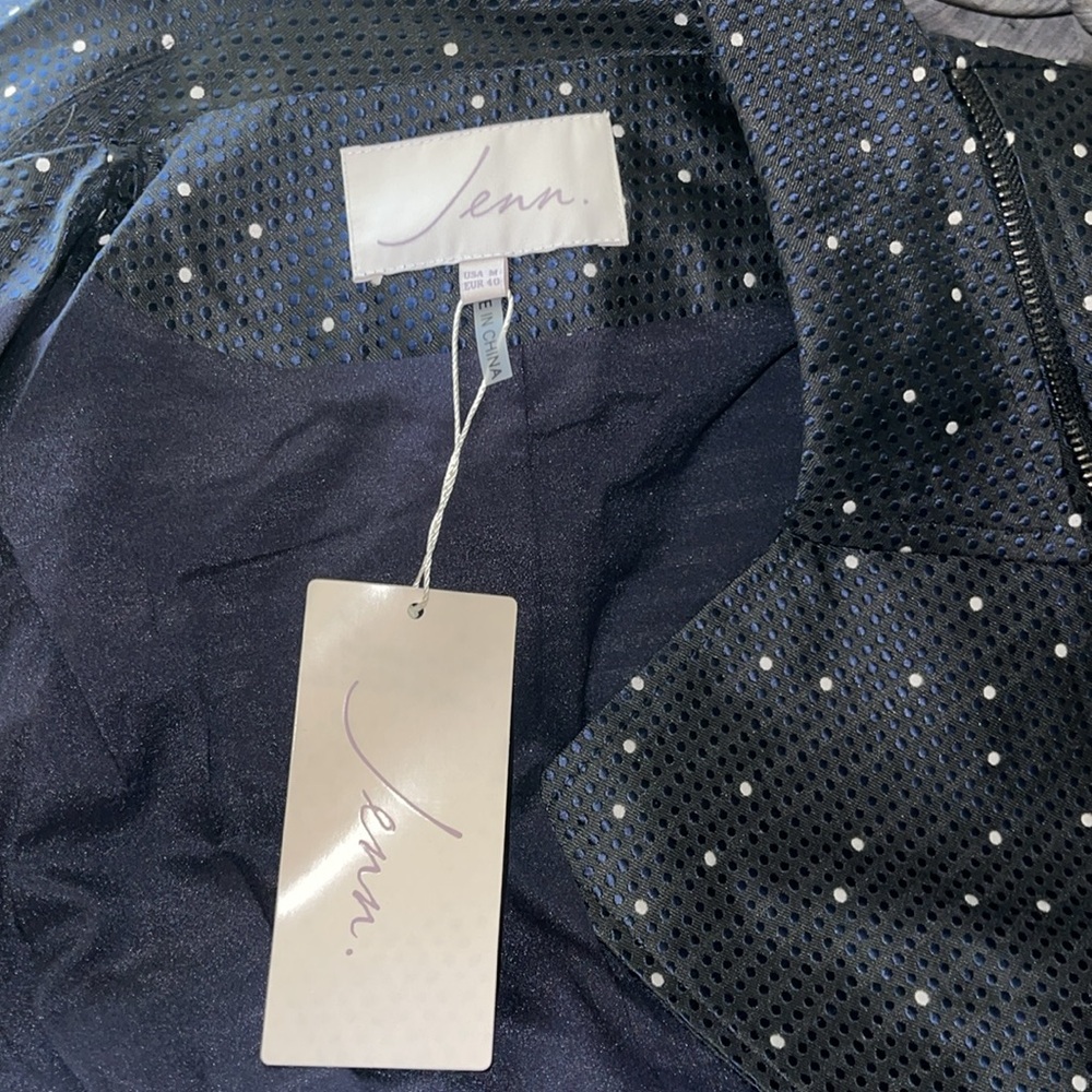 Navy/White Polka Dot Asymmetrical Zip, Perforated Detail Women's Jacket - Picture 6 of 6